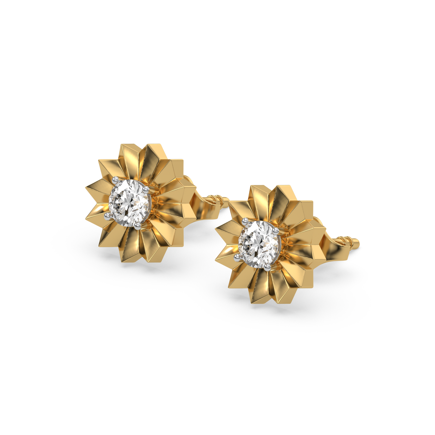 Golden Bloom Solitaire Studs - 18kt Gold Vermeil Lab Grown Diamond Earrings