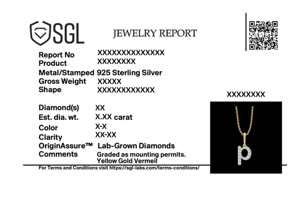 Lukson Certified Peekaboo P - Lab Grown Diamond Alphabet Pendant