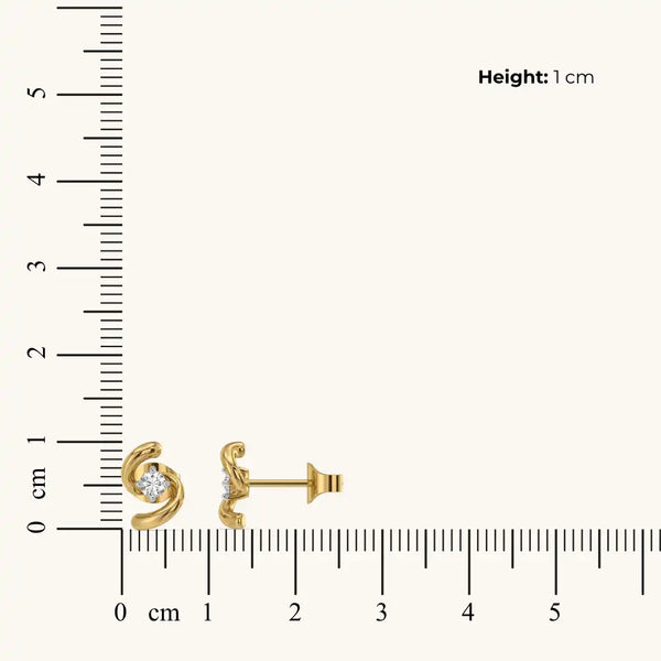 Twist of Light Pure Gold Lab Diamond Stud Earrings - Dimension measured on scale