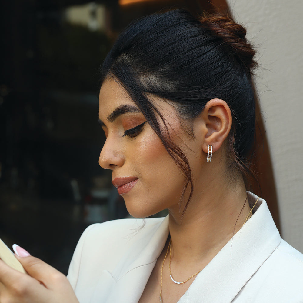 Double Pleated - Lab Diamond Hoop Earrings