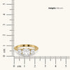 Purist Round Trio Pure Gold Lab Diamond Three Stone Ring Dimension measure on scale