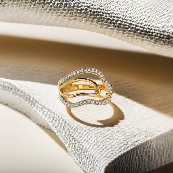 Lukson Abstract Curves 18kt Gold Lab Grown Diamond Cocktail Ring in India