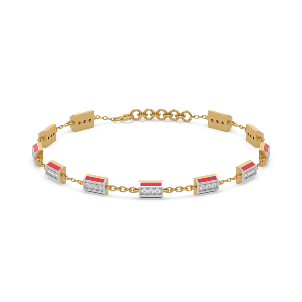 Lukson Red Enamel Accent - Lab Grown Diamond Chrome Bracelet