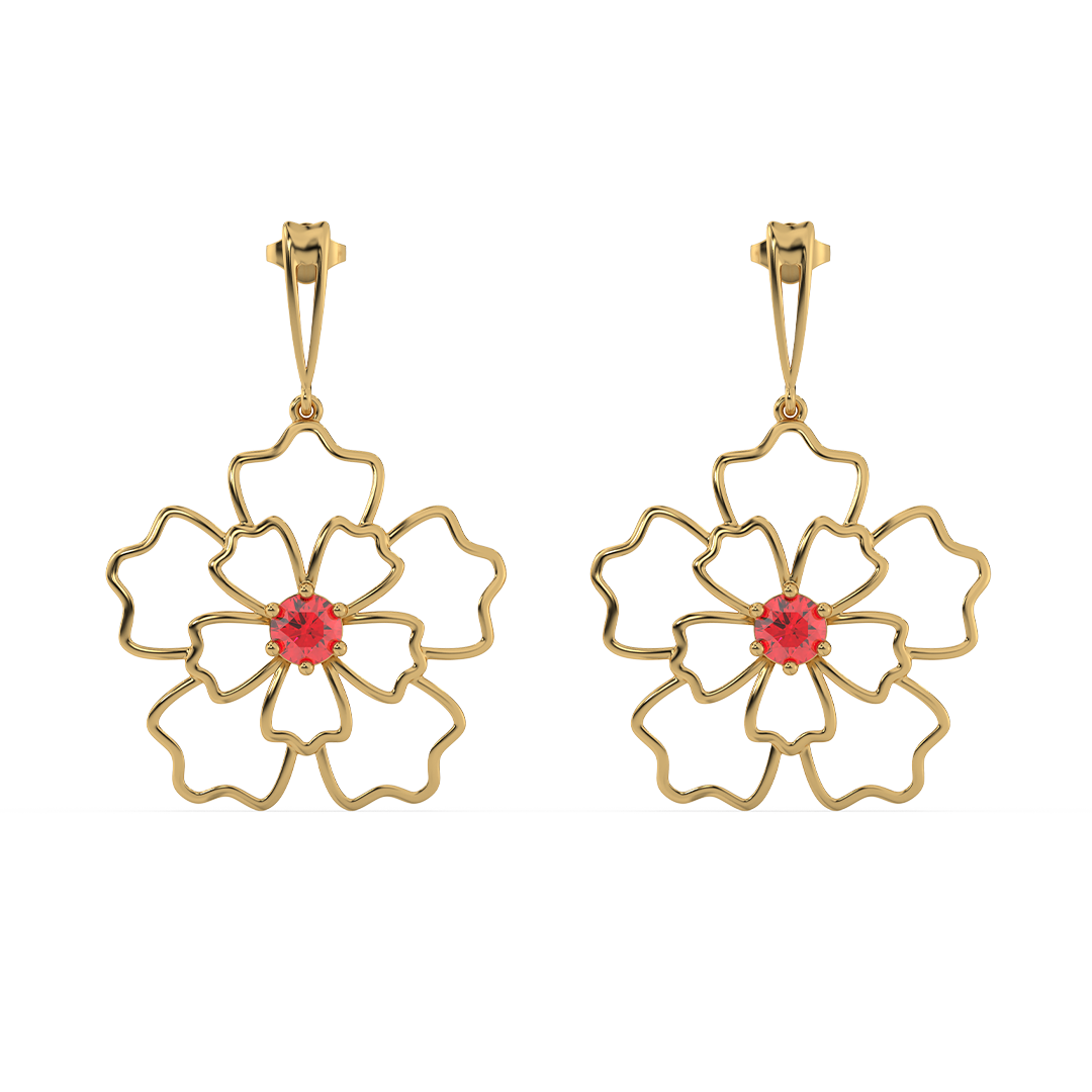 Crimson Bloom Drops- 18kt Gold Vermeil Ruby  Earrings