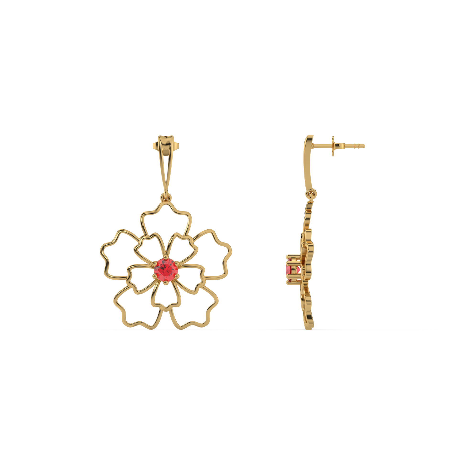 Crimson Bloom Drops- 18kt Gold Vermeil Ruby  Earrings