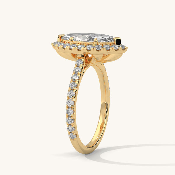 Crowned Marquise Pure Gold Lab Diamond Solitaire Ring - Side Top View