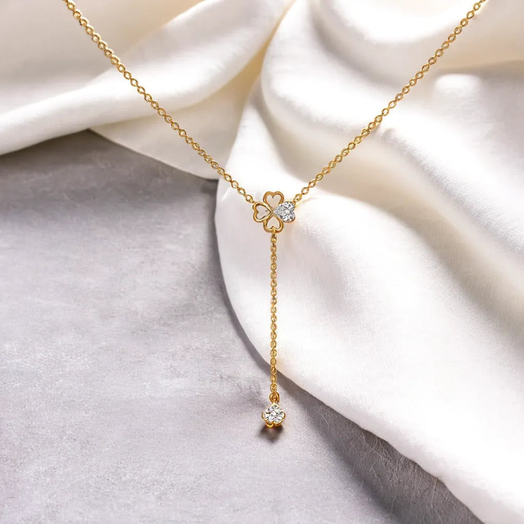 Four Leaf Cascade Lariat - 18kt Gold Vermeil Lab Grown Diamond Necklace