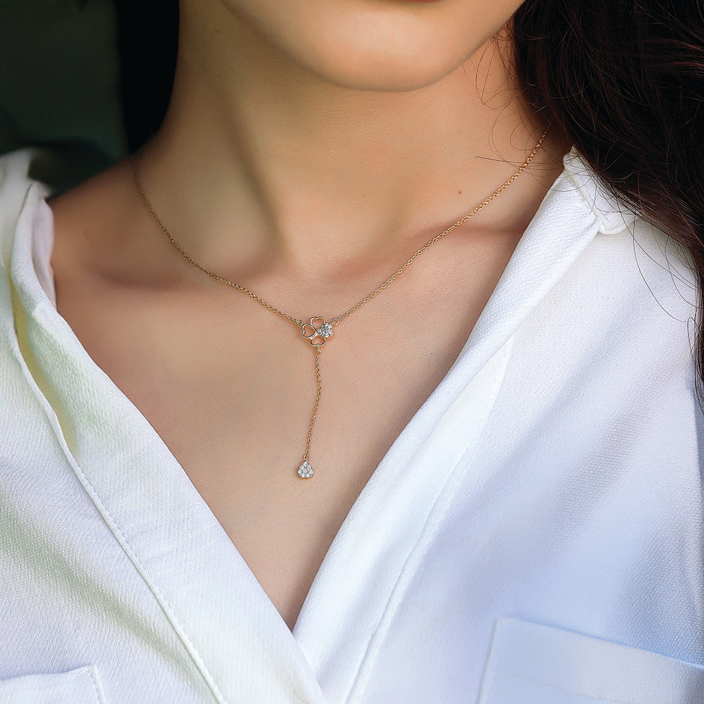 Four Leaf Cascade Lariat - 18kt Gold Vermeil Lab Grown Diamond Necklace