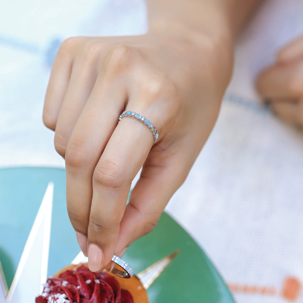 Icy Blue Band Ring-925 Sterling Silver Lab Grown Diamond Ring