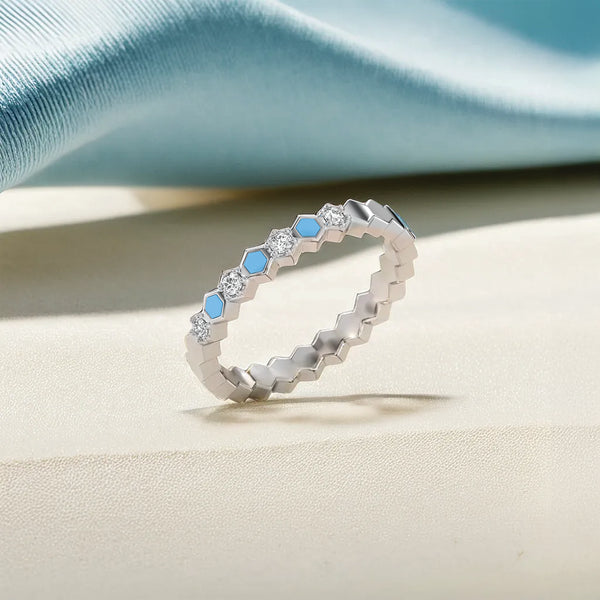 Lukson Icy Blue Band Ring 925 Sterling Silver Lab Grown Diamond Ring