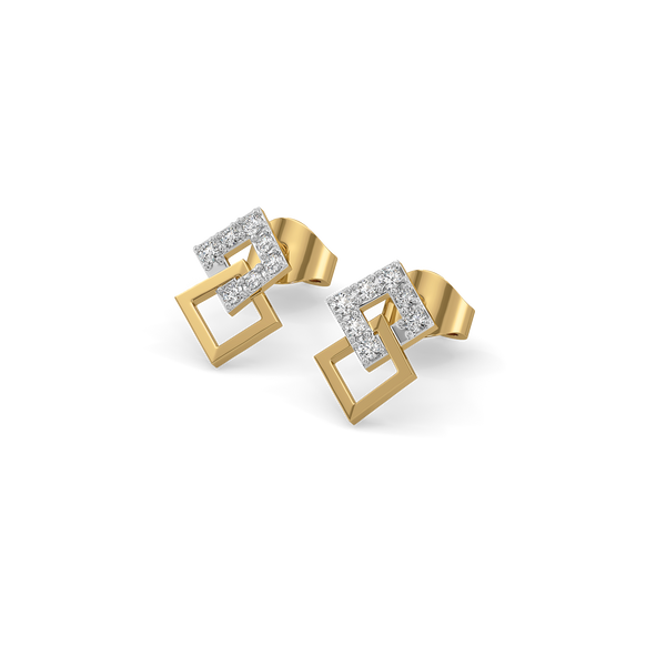 Lukson Mini Squares Pure Gold Lab Grown Diamond Earrings