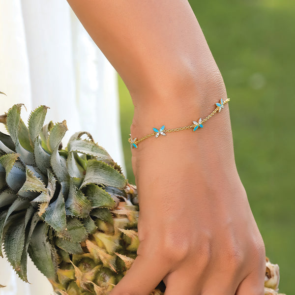 Turquoise Butterfly - Lab Grown Diamond Station Bracelet - Lukson