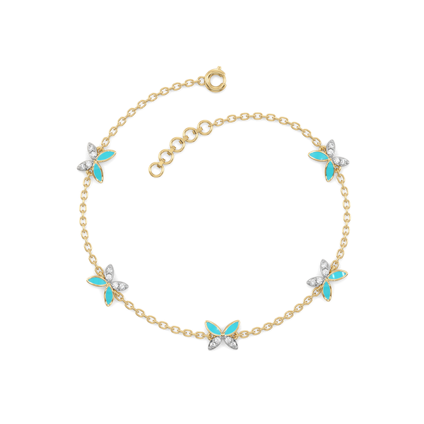 Turquoise Butterfly - Lab Grown Diamond Station Bracelet for Women - Lukson