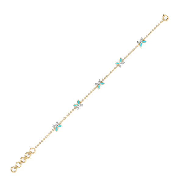 Turquoise Butterfly 18kt Gold Vermeil- Lab Grown Diamond Station Bracelet - Lukson