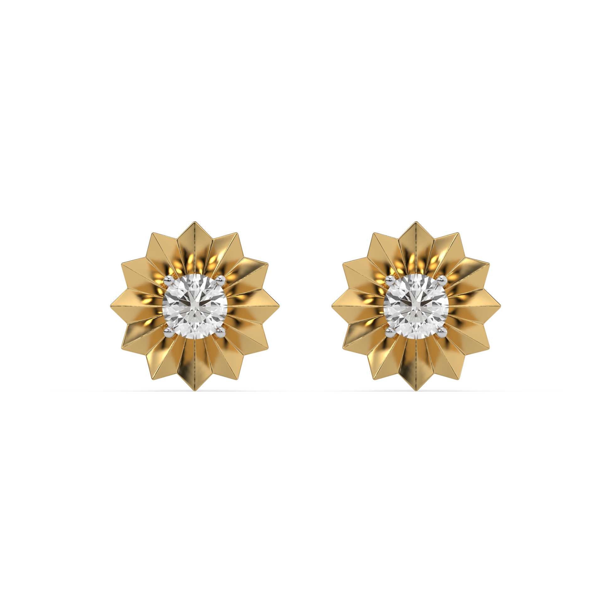 Golden Bloom - Lab Diamond Solitaire Stud Earrings