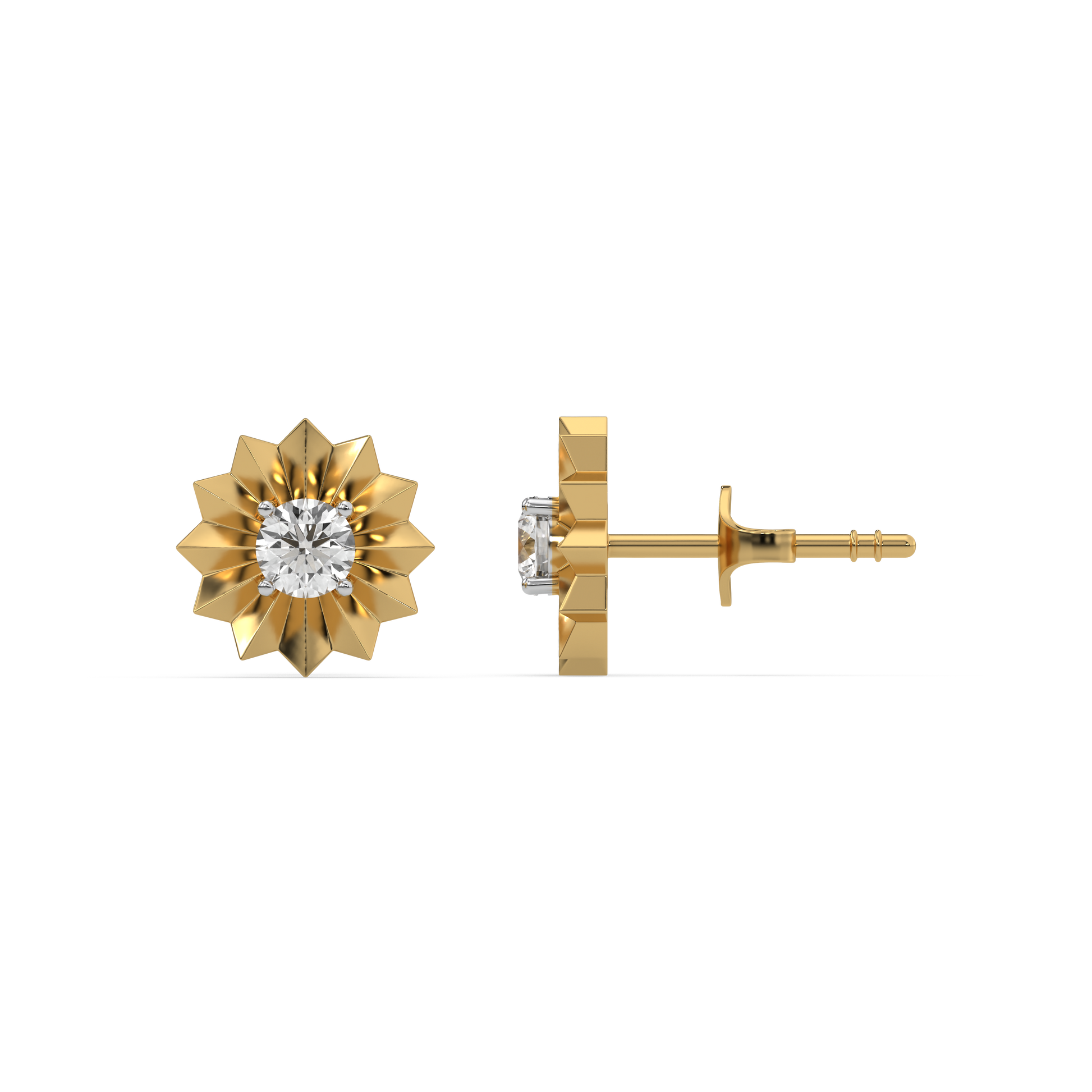 Golden Bloom - Lab Diamond Solitaire Stud Earrings