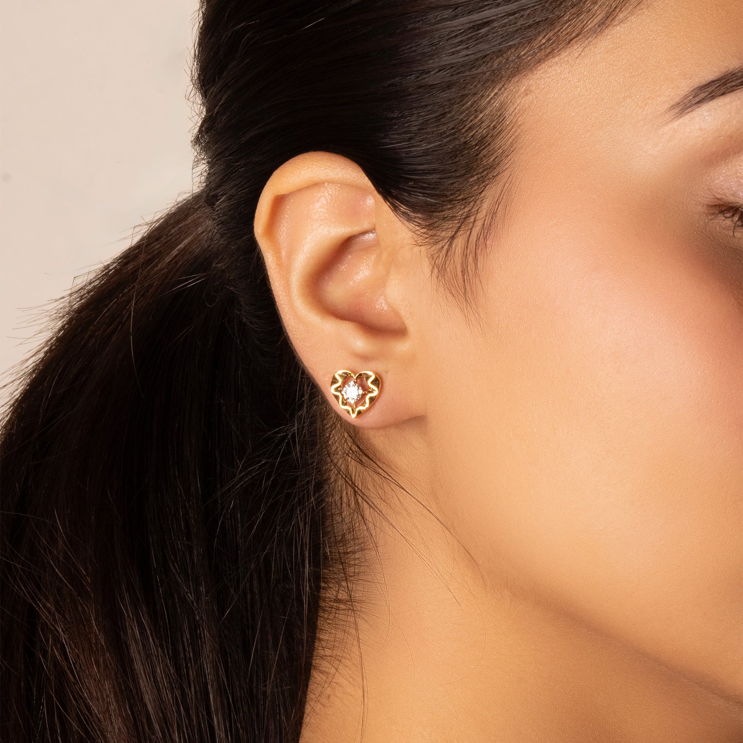 Golden Heart - Lab Diamond Solitaire Stud Earrings