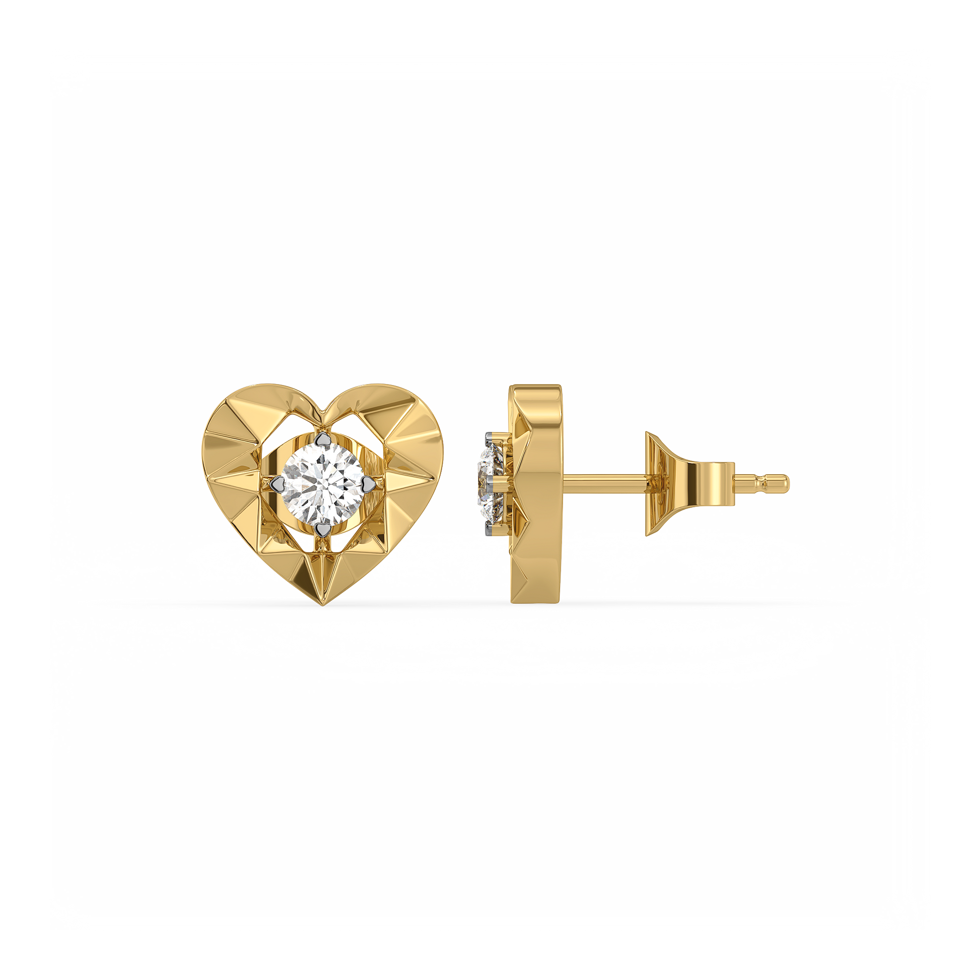 Golden Heart - Lab Diamond Solitaire Stud Earrings