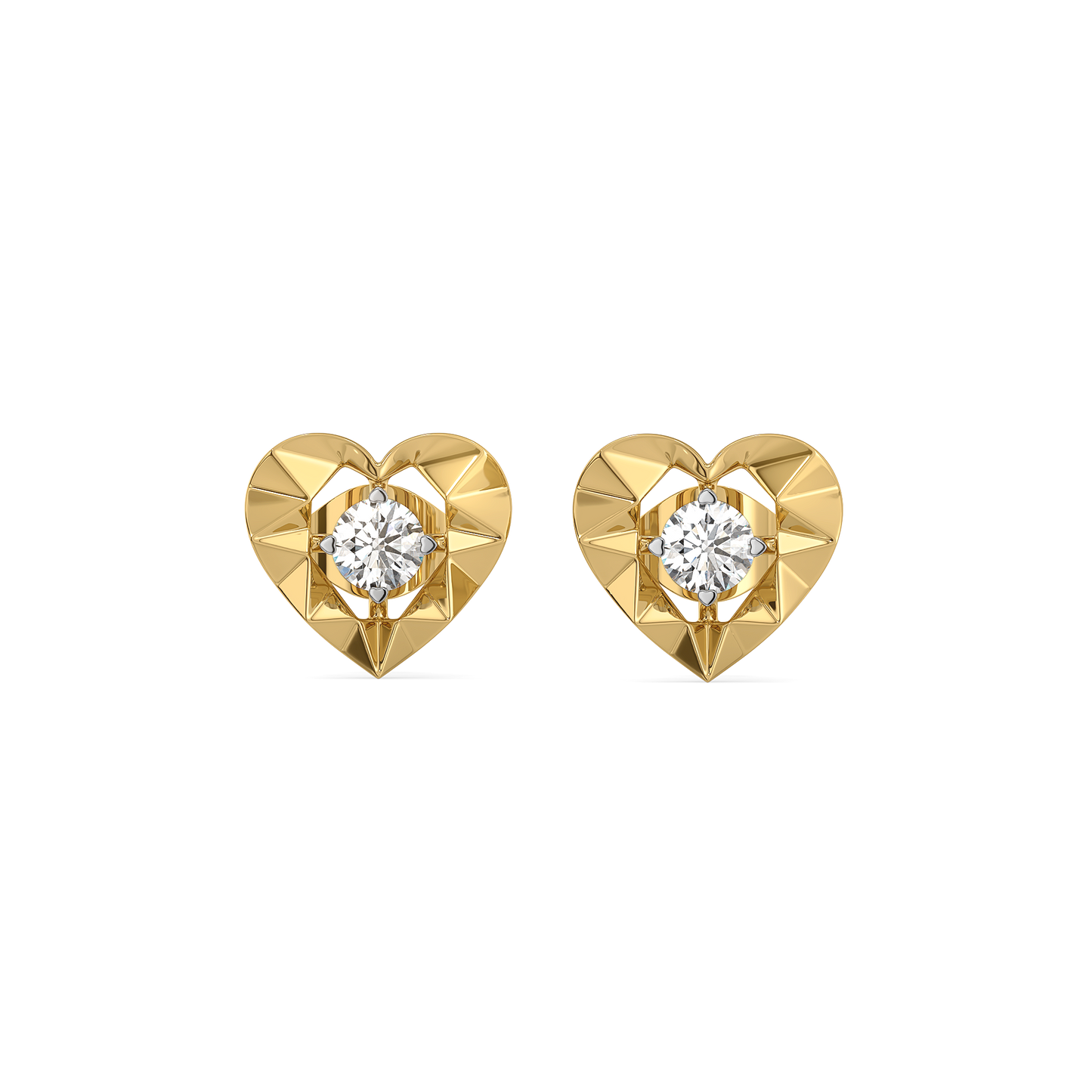 Golden Heart - Lab Diamond Solitaire Stud Earrings