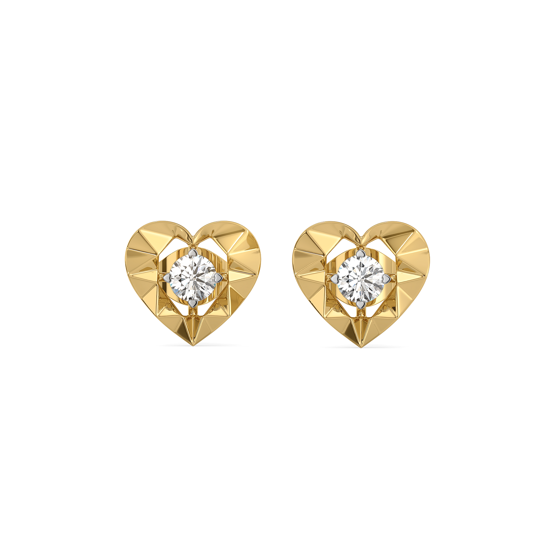 Golden Heart - Lab Diamond Solitaire Stud Earrings