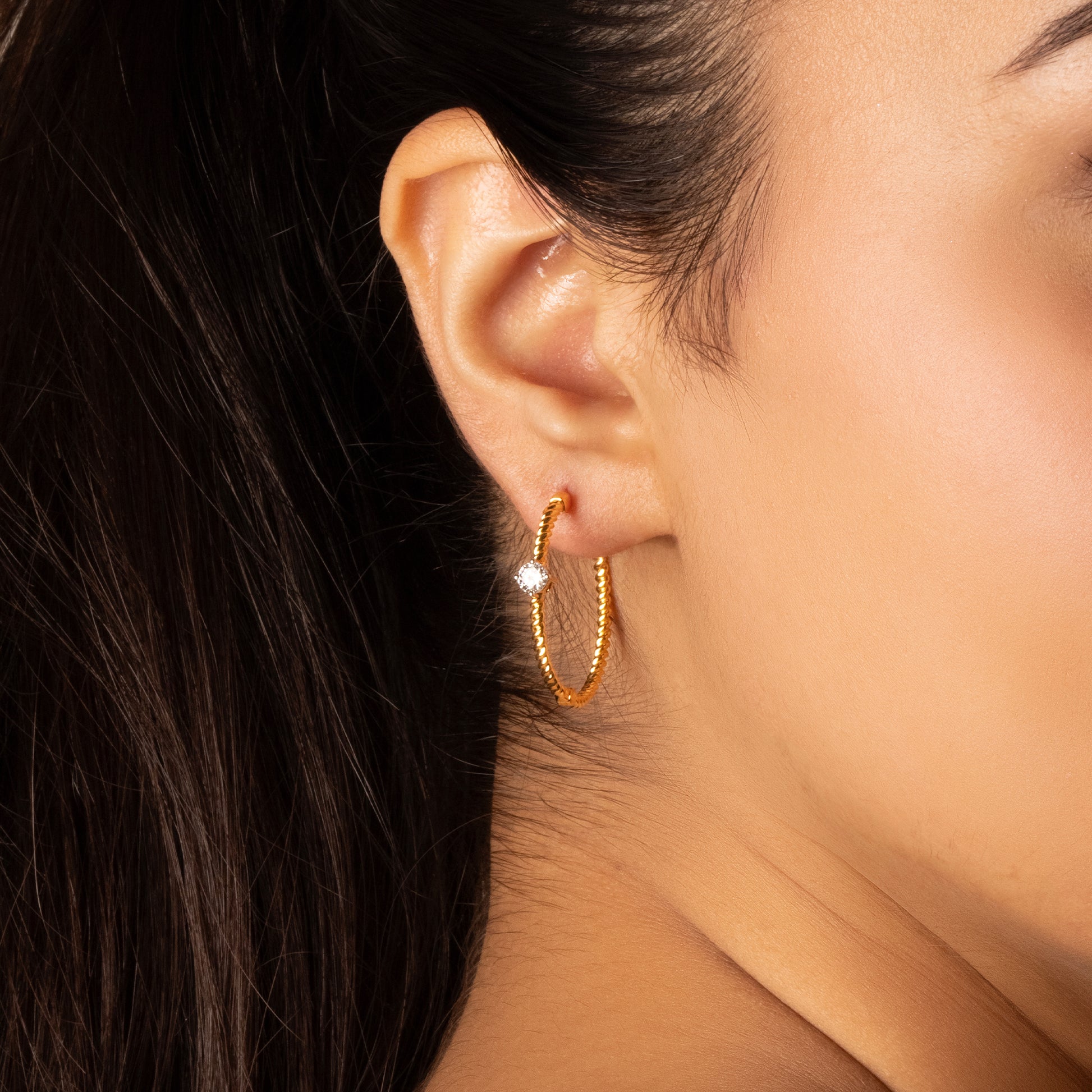 Twist of Fate Hoops - 18kt Gold Vermeil Lab Grown Lab Grown Diamond Solitaire Earrings