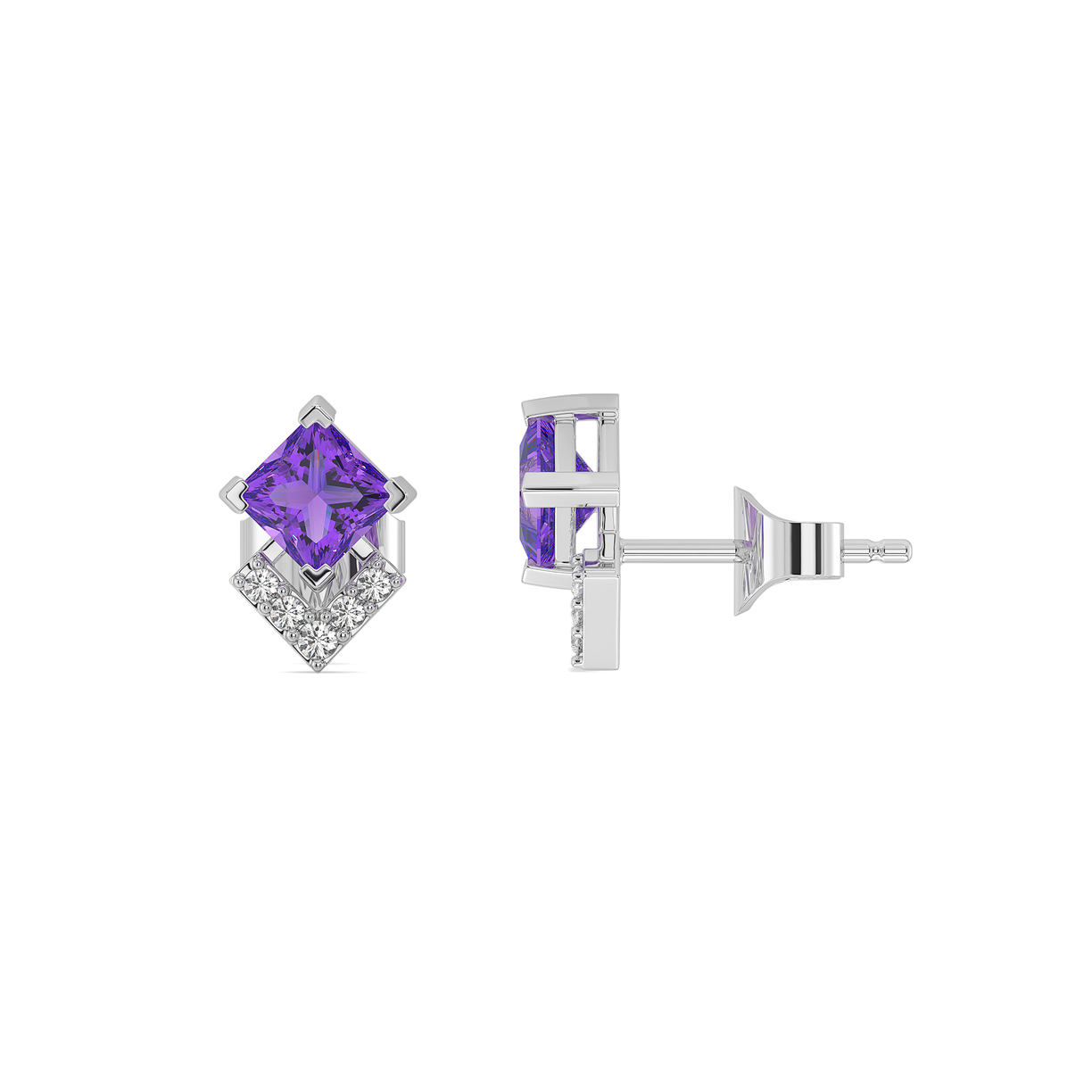 Regal Amethyst - Lab Diamond Stud Earrings