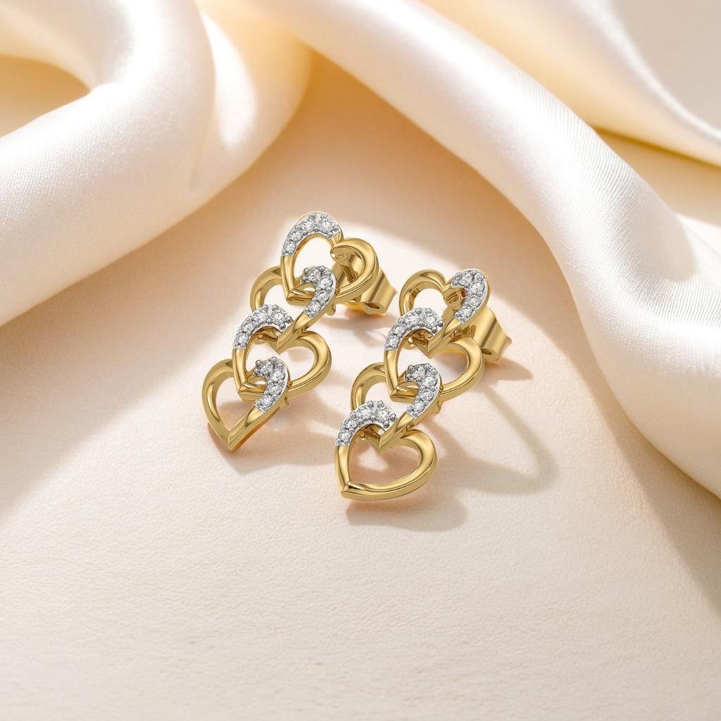 Linked Heart - Lab Diamond Drop Earrings