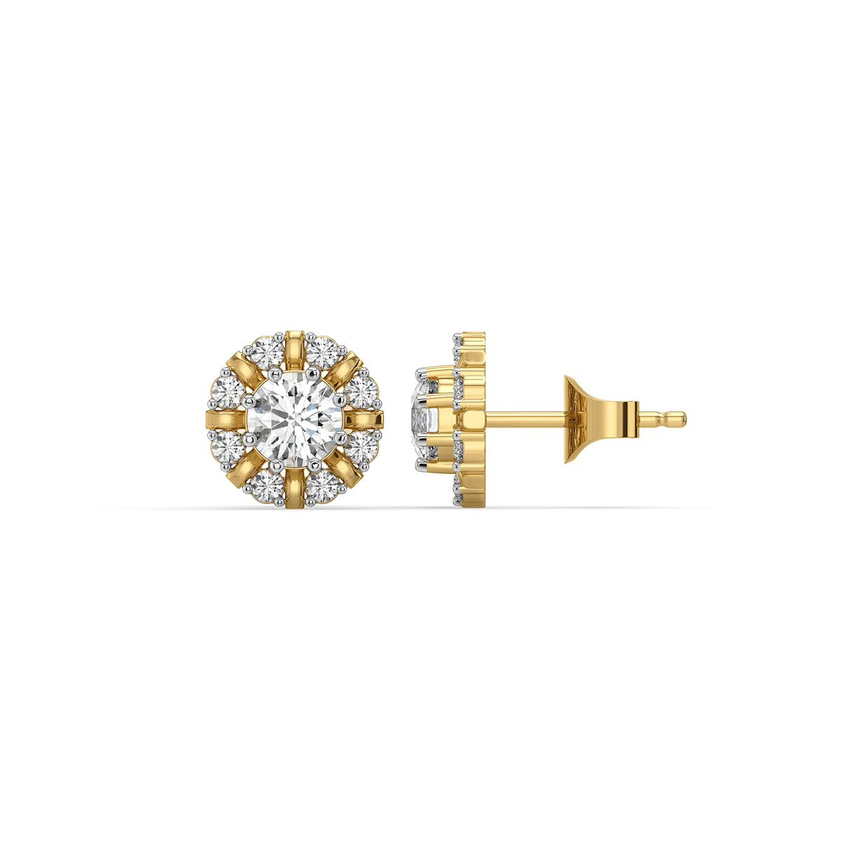 Encircled Solitaire - Pure Gold Lab Diamond Earrings
