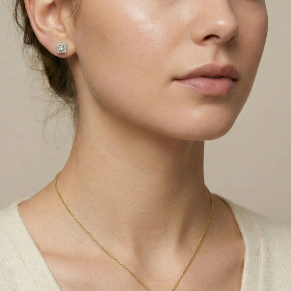 Framed Brilliance - Pure Gold Lab Diamond Solitaire Earrings