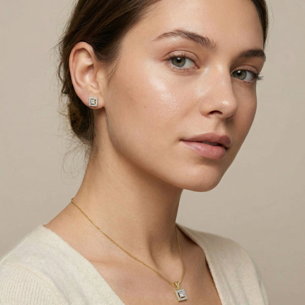 Framed Brilliance - Pure Gold Lab Diamond Solitaire Earrings