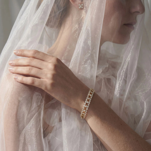 Open Mesh Pure Gold Lab Diamond Tennis Braceletwearing by model