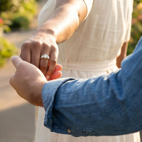 Past, Present, Future Ring worn on model