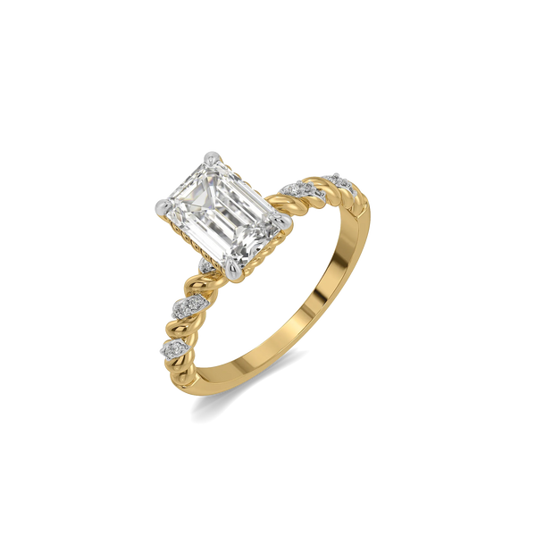 Vintage Rope - Pure Gold Lab Diamond Emerald Ring