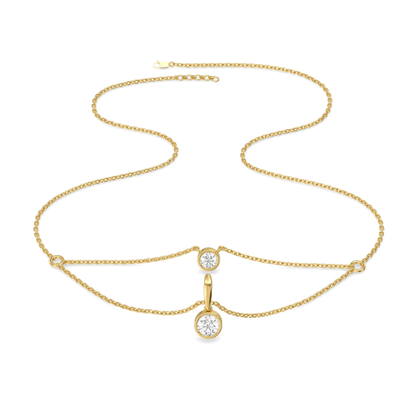 Double Drop Pure Gold Lab Diamond Layered Necklace - Laid View
