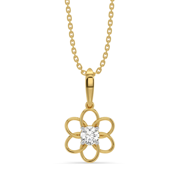 Open Petal Pure Gold Lab Diamond Floral Solitaire Pendant - Front View