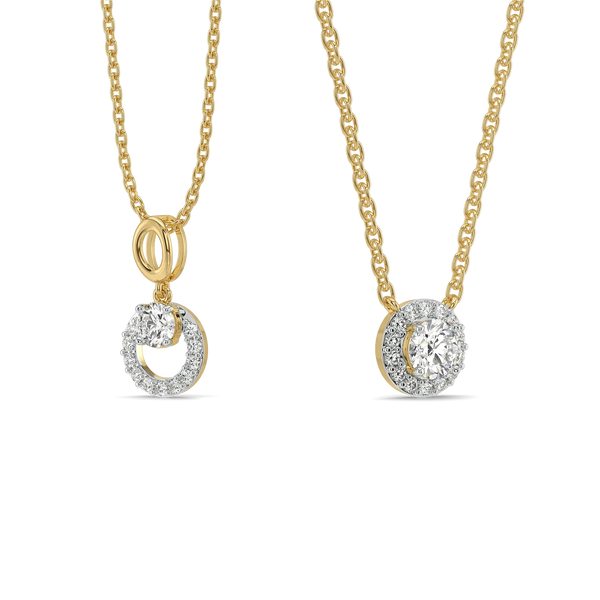 Halo Circle Pure Gold Lab Diamond Halo Pendant and Necklace Set