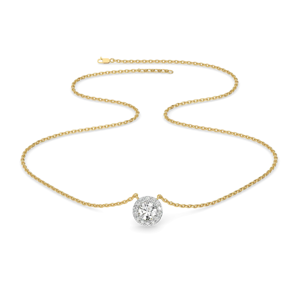 Halo Circle Pure Gold Lab Diamond Halo Pendant and Necklace Set