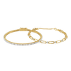 Tennis and Link Pure Gold Lab Diamond Stack Bracelet Set - Front View