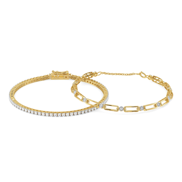 Tennis and Link Pure Gold Lab Diamond Stack Bracelet Set - Front View