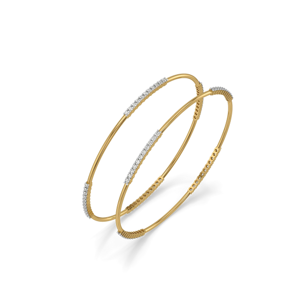 Diamond Spine Pure Gold Lab Diamond Round Bangle Set - Perspective view