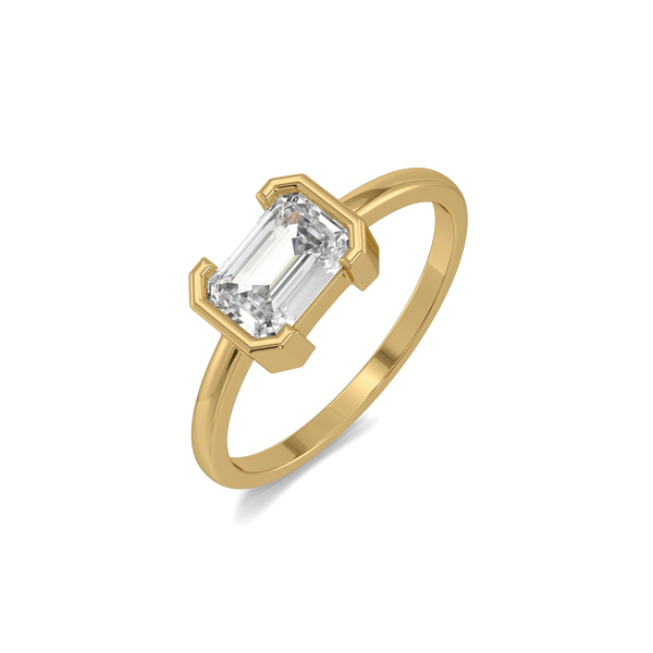 Emerald Cut Lab Grown Diamond Solitaire Ring -Perspective View