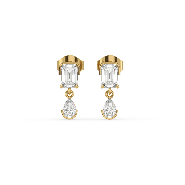 Emerald Pear Drop Lab Grown Diamond Earrings - Front View