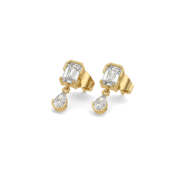 Emerald Pear Drop Lab Grown Diamond Earrings - Perspective View