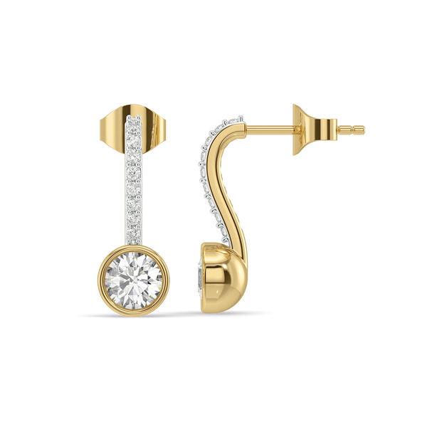 Round Curves Drop Lab Grown Diamond Earrings - Front & Side View