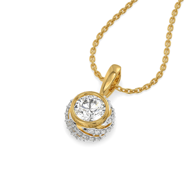Twisted Round Halo Lab Grown Diamond Pendant - Perspective View