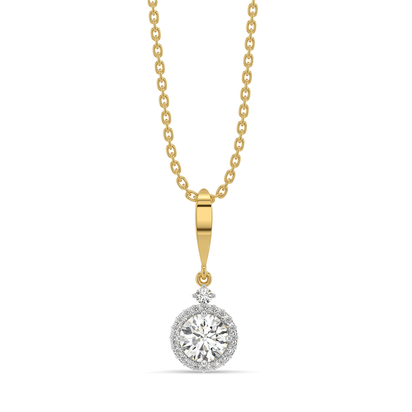 Round Solitaire Lab Grown Diamond Halo Pendant - Front View