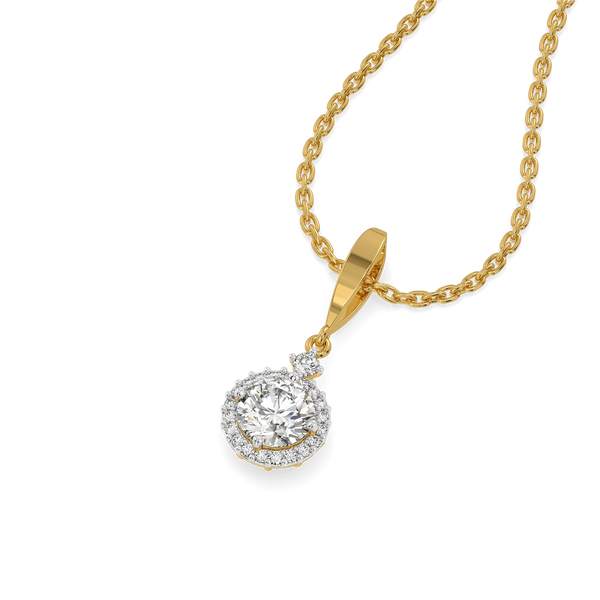 Round Solitaire Lab Grown Diamond Halo Pendant - Perspective View