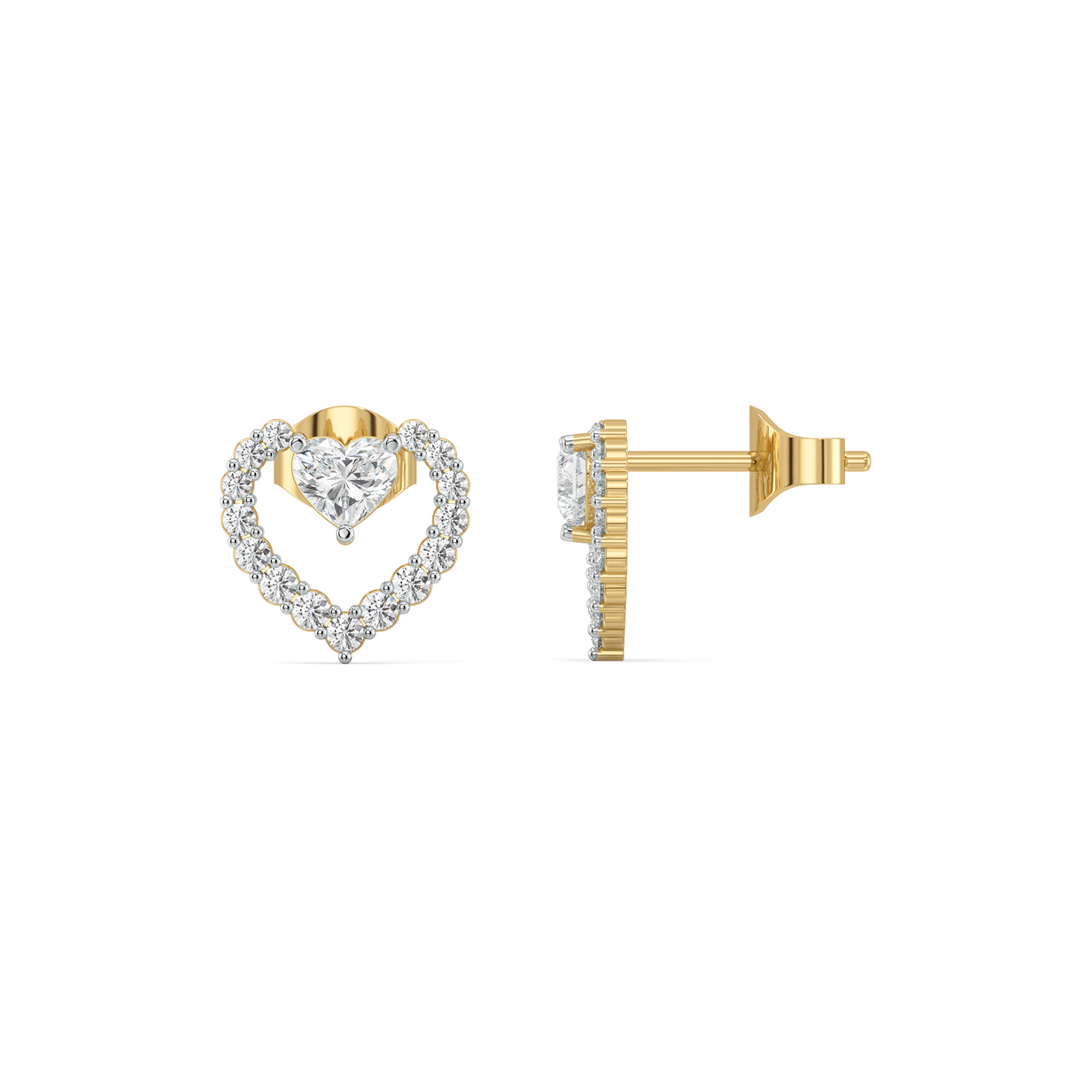 Twinkle Heart - Pure Gold Lab Diamond Stud Earrings