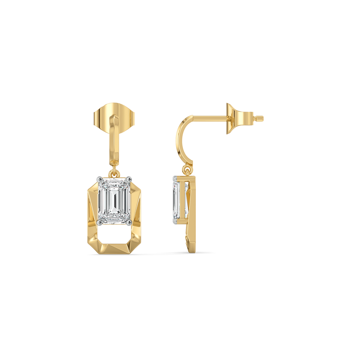 Striking Emerald Drop - Pure Gold Lab Diamond Solitaire Earrings