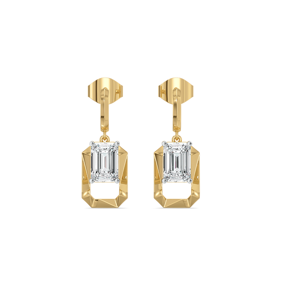 Striking Emerald Cut Pure Gold Lab Grown Diamond Solitaire Drop Earrings